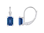 6x4mm Emerald Cut Lab Created Sapphire Rhodium Over 10k White Gold Drop Earrings