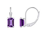 6x4mm Emerald Cut Amethyst Rhodium Over 10k White Gold Drop Earrings