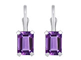 6x4mm Emerald Cut Amethyst Rhodium Over 10k White Gold Drop Earrings