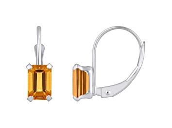 Picture of 6x4mm Emerald Cut Citrine Rhodium Over 10k White Gold Drop Earrings