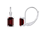 6x4mm Emerald Cut Garnet Rhodium Over 10k White Gold Drop Earrings