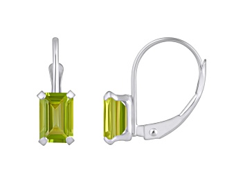 Picture of 6x4mm Emerald Cut Peridot Rhodium Over 10k White Gold Drop Earrings
