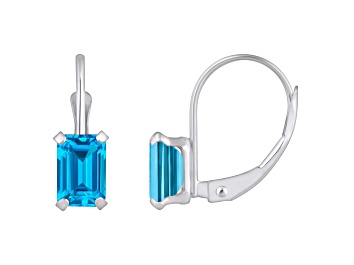 Picture of 6x4mm Emerald Cut Blue Topaz Rhodium Over 10k White Gold Drop Earrings