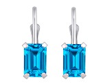 6x4mm Emerald Cut Blue Topaz Rhodium Over 10k White Gold Drop Earrings