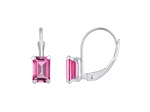 6x4mm Emerald Cut Pink Topaz Rhodium Over 10k White Gold Drop Earrings