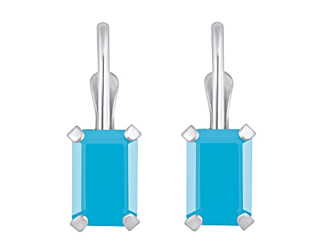 6x4mm Emerald Cut Turquoise Rhodium Over 10k White Gold Drop Earrings
