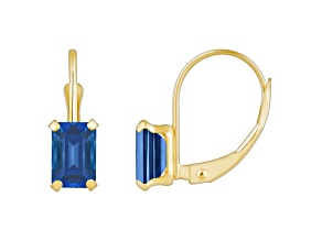 6x4mm Emerald Cut Created Sapphire 10k Yellow Gold Drop Earrings