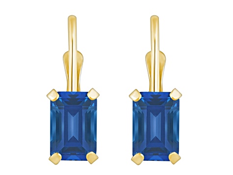 6x4mm Emerald Cut Created Sapphire 10k Yellow Gold Drop Earrings