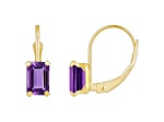 6x4mm Emerald Cut Amethyst 10k Yellow Gold Drop Earrings