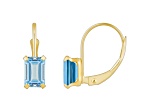 6x4mm Emerald Cut Aquamarine 10k Yellow Gold Drop Earrings