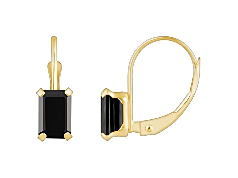 6x4mm Emerald Cut Black Onyx 10k Yellow Gold Drop Earrings