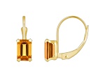 6x4mm Emerald Cut Citrine 10k Yellow Gold Drop Earrings