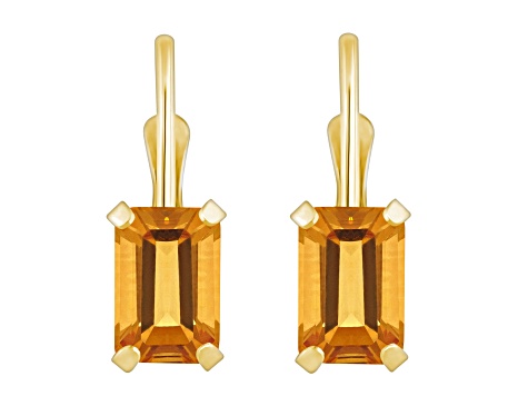 6x4mm Emerald Cut Citrine 10k Yellow Gold Drop Earrings