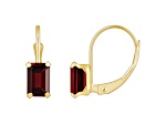 6x4mm Emerald Cut Garnet 10k Yellow Gold Drop Earrings