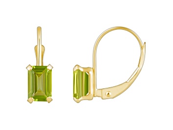 Picture of 6x4mm Emerald Cut Peridot 10k Yellow Gold Drop Earrings