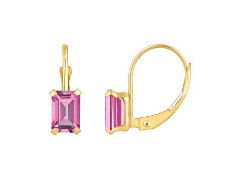 6x4mm Emerald Cut Pink Topaz 10k Yellow Gold Drop Earrings