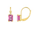 6x4mm Emerald Cut Pink Topaz 10k Yellow Gold Drop Earrings