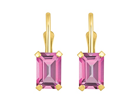 6x4mm Emerald Cut Pink Topaz 10k Yellow Gold Drop Earrings