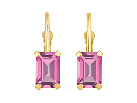 6x4mm Emerald Cut Pink Topaz 10k Yellow Gold Drop Earrings