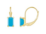 6x4mm Emerald Cut Turquoise 10k Yellow Gold Drop Earrings