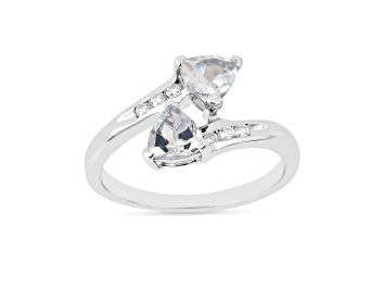 Picture of Trillion Aquamarine and White Topaz 2-Stone Rhodium Over Sterling Silver Bypass Ring 1.22ctw