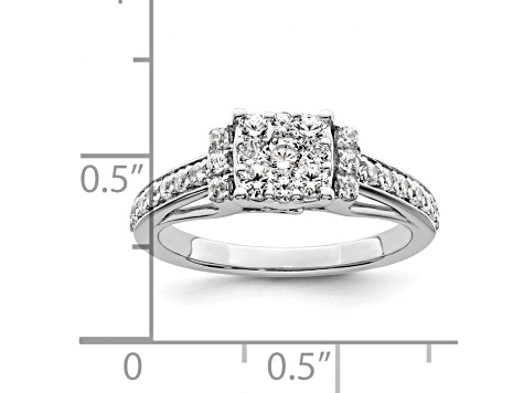 Rhodium Over 14K White Gold Lab Grown Diamond VS/SI GH, Cluster Ring 0.739ctw