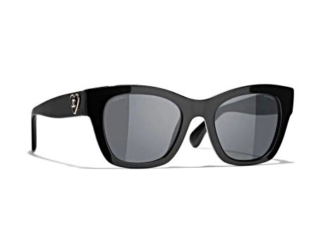 Chanel Black Frame CC Heart Logo Gray Lens Sunglasses