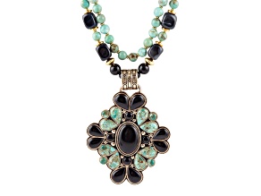 Barse Jewelry Blue Turquoise With Black Onyx & Magnesite Gold Tone Barcelona Statement Necklace
