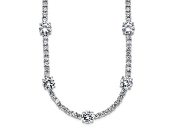 Picture of Rhodium Over Sterling Silver Cubic Zirconia Station With Safety Clasp Necklace