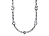 Rhodium Over Sterling Silver Cubic Zirconia Station With Safety Clasp Necklace