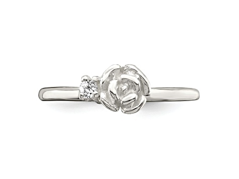 Rhodium Over Sterling Silver Clear CZ Rose Kid's Ring