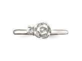 Rhodium Over Sterling Silver Clear CZ Rose Kid's Ring