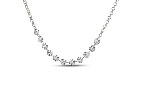 14K White Gold 9 stone Dashing Diamond necklace on 20-inch cable chain, 0.72 ctw.