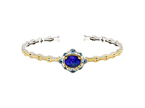 Peacock Australian Opal Triplet Rhodium & 24K Gold Over Palladium Sterling Silver Bangle 1.68ctw