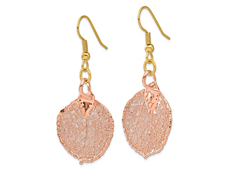 24k Rose Gold Dipped Aspen Leaf Shepherd Hook Earrings