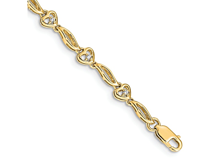 14k Yellow Gold Diamond Hearts Tennis Bracelet