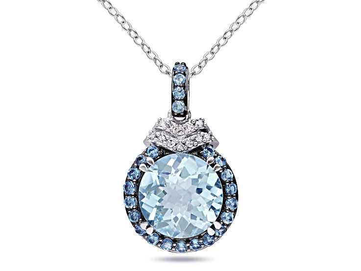 4.75ctw Sky Blue and London Blue Topaz and Diamond Pendant with Chain in Sterling Silver