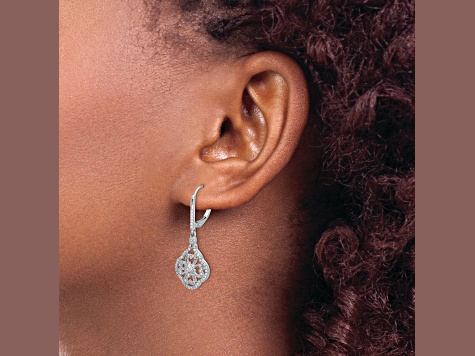 Rhodium Over 14K White Gold Lab Grown Diamond Fancy Leverback Earrings