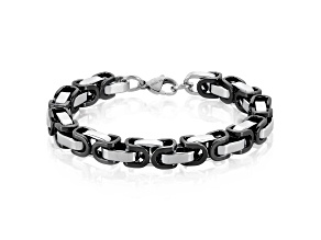 Invicta Jewelry Men's Black Two Tone Steel Byzantine Chain Bracelet (8mm) - 8.75"