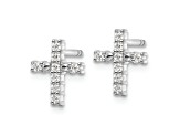 Rhodium Over 14k White Gold Polished Diamond Cross Stud Earrings