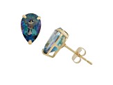 Pear Lab Created Mystic Blue Topaz 10K Yellow Gold Earrings 3.00ctw