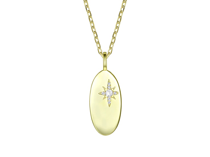 Clear Cubic Zirconia, 14K Gold Plated over Brass Pendant Necklace
