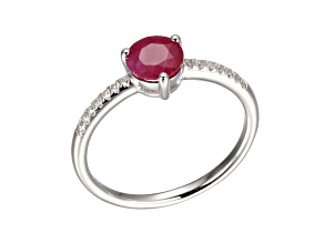 Red Ruby and Diamond 10k White Gold Ring 0.93ctw