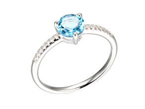 Swiss Blue Topaz and Diamond 10k White Gold Ring 0.91ctw