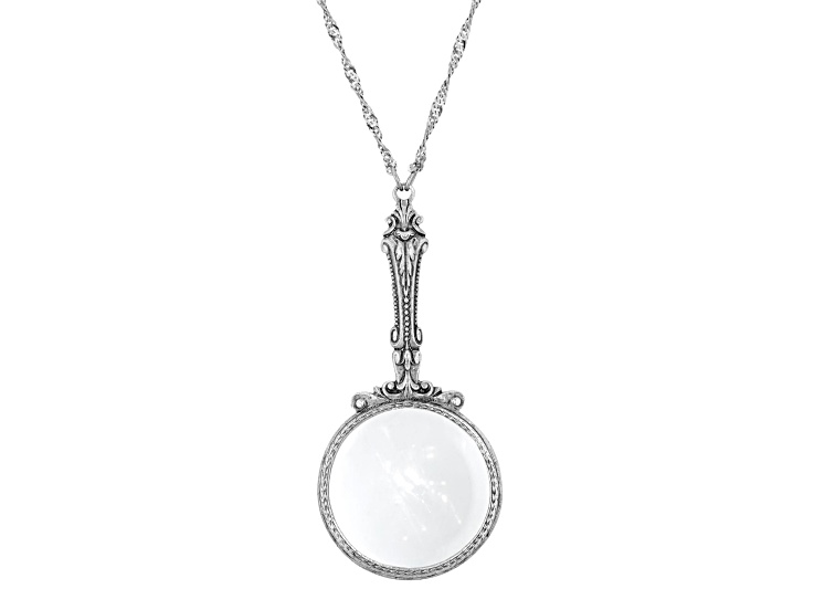 1928 Jewelry Silver Tone Base Metal Magnifying Glass Pendant Necklace 28"