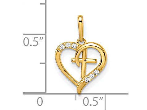 14K Yellow Gold Cubic Zirconia Heart with Cross Pendant