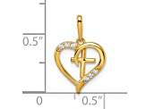 14K Yellow Gold Cubic Zirconia Heart with Cross Pendant