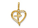 14K Yellow Gold Cubic Zirconia Heart with Cross Pendant