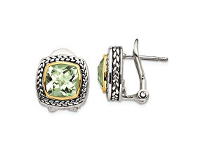 Sterling Silver Antiqued with 14K Accent Prasiolite Earrings