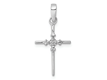 Picture of Rhodium Over 14K White Gold 0.01ct. Diamond Polished Budded Cross Pendant